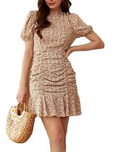 Women&#39;s fashionable sleek Dress with Puff Half Sleeve Beige CockTail Party Dress - £27.35 GBP