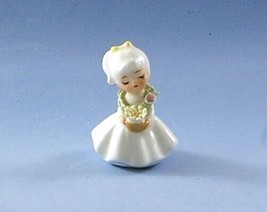 Miniature Porcelain Ceramic Bridesmaid Figurine Bride Yellow Flowers White Dress - £7.80 GBP