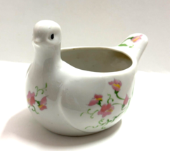 Bird Dove Porcelain Planter Pink flower 5.5&quot; - £11.25 GBP