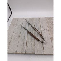Stainless Steel BBQ Tongs 9 1/2&quot; Wood Handles Prongs - £13.50 GBP
