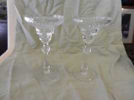 Pair of Crystal Tapered Candlestick Holders with oblong circles 7&quot; Tall - £59.81 GBP