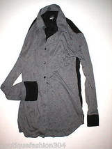 New Womens NWT Majestic Soft Gray Black Medium Silk Viscose Top Button Blouse  - £251.21 GBP