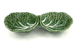 Vintage Olfaire OLE12 Green Leaf Cabbage Relish Server Dish 2-Part Hoste... - $11.87