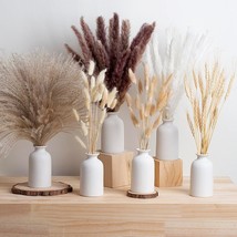 Featuring A Set Of Six White Ceramic Bud Vases With 100Pcs Of Dried Pampas Grass - $44.01