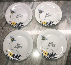 Royal Norfolk Bee Happy 7.5”Stoneware Appetizer Salad Saucer Plates-Set of 4-NEW - £71.12 GBP