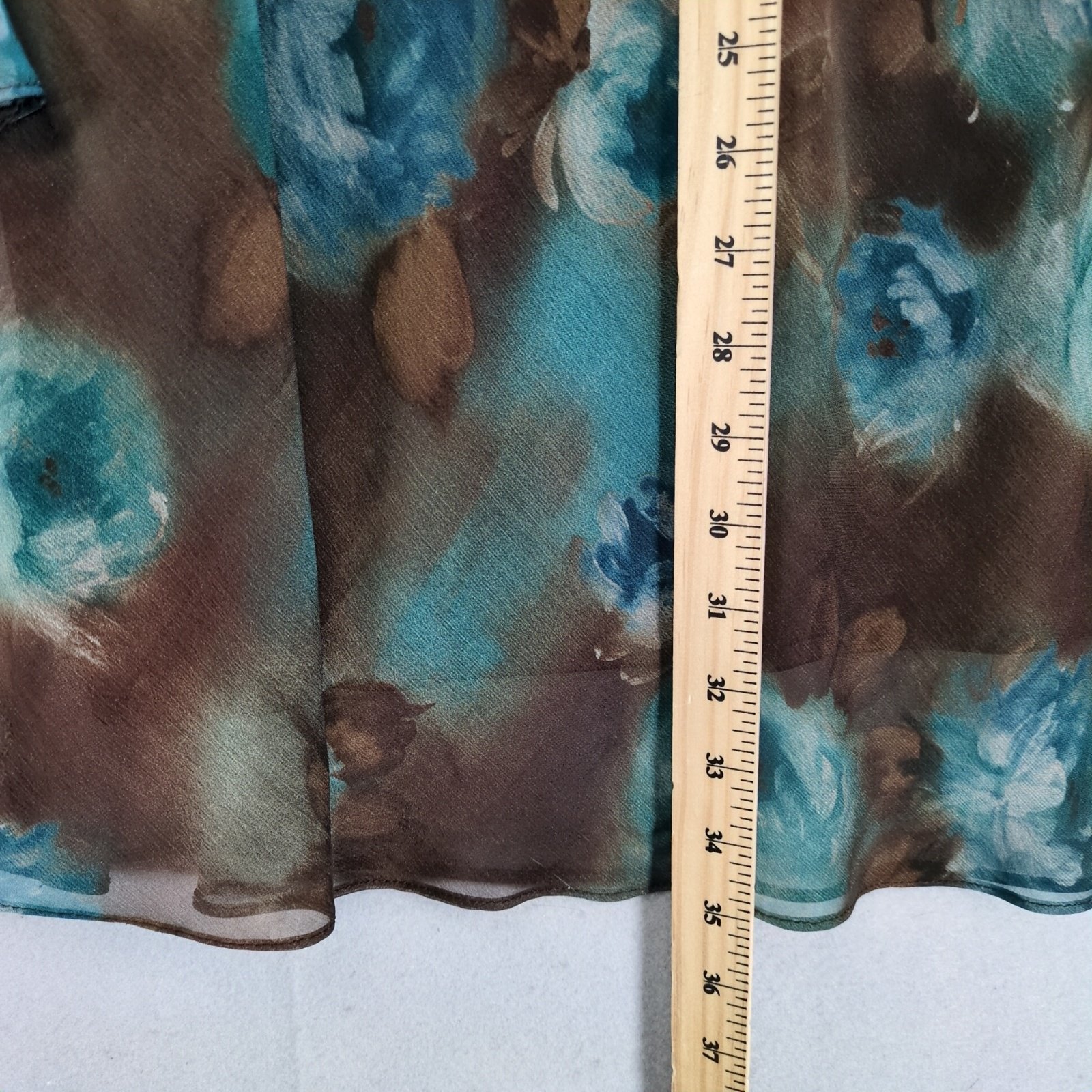Vtg R&M Richards Sheer Floral Overlay 2pc Blouse & Maxi Skirt Set Blue Brown USA Item image 6