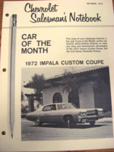 1972 Chevy Chevrolet Impala Fleetside Pickup Truck Salesman&#39;s Notebook B... - $9.90