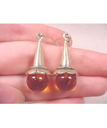 pe56-a) orange AMBER Poland round cone flower .925 Sterling SILVER stud ... - $84.76 CAD