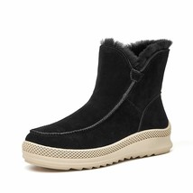 Snow Boots Women Cow Suede Leather Ankle Boots Ladies Round Toe Slip-on Winter W - £124.56 GBP