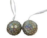 Silver Sequin Glittered Ball Christmas Ornaments Lot of 2 No tags  2.25 in  - £10.17 GBP