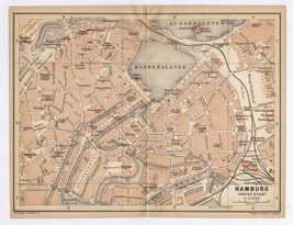 1904 Antique City Map Of Hamburg / Center Downtown / Germany - £16.86 GBP