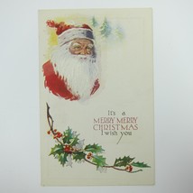 Vintage Christmas Postcard Old World Santa Holly Berries Trees Embossed Antique - £7.89 GBP