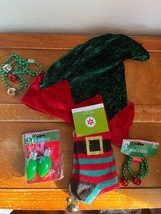 Lot of Plush Green &amp; Red Christmas Elf Hat Striped Socks Tree Bulb Earri... - $13.09