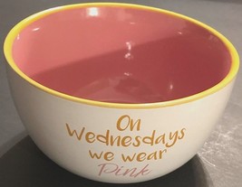On Wednesdays We Wear Pink Mean Girls Movie Ceramic Cereal Soup Bowl 20 Oz White - £11.88 GBP