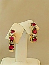 Ruby And Diamond Earrings Set In 14K Yellow Gold - £632.29 GBP