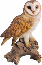 Realistic Common Barn Owl Perching On Tree Stump Statue With Glass Eyes ... - $89.99