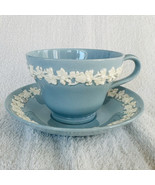 Wedgwood Embossed Queensware, Cream on Lavender (Blue) Cup &amp; Saucer Set - $27.67