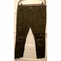 Copper Rivet Mens Jeans Olive Green Distressed Skinny 38x32 (measured 35... - $13.84