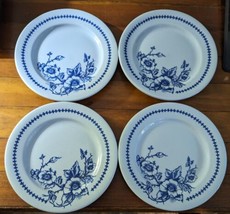 Set of 4 Vintage Buffalo China Lune Blue Wild Rose 7 1/4&quot; Salad Plates - £18.33 GBP