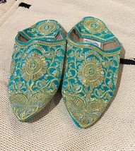 Moroccan green slippers with gold stitch pattern for women  - Moroccan slippers - £39.00 GBP