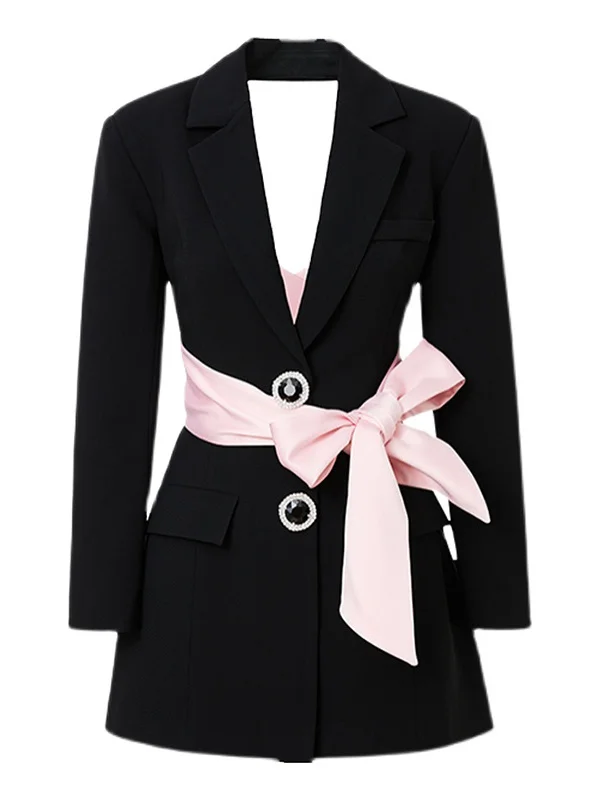 Colorblock Casual Women&#39;s Autumn Coat Notched Long Sleeve Patchwork Diamond Slim - £167.13 GBP