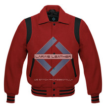 RED Varsity Full Wool Letterman College Jacket &amp; Real Leather Shoulder S... - $76.22