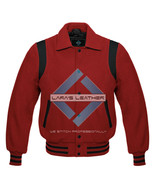 RED Varsity Full Wool Letterman College Jacket &amp; Real Leather Shoulder S... - €66,44 EUR
