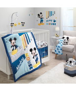 3-PC Crib Bedding Set Mickey Mouse Blue Nursery Baby Quilt Blanket Sheet... - £96.88 GBP