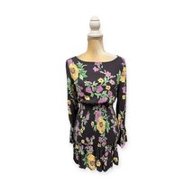 Urban Outfitters Smocked Floral Mini Dress Size S Small Gray Long Sleeve - £22.14 GBP