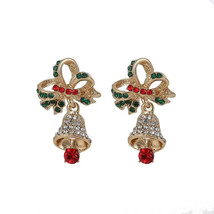 Xmas In July!! Gold Christmas Bell Earrings Rhinestone Drop Pierced Reduced!! - £8.57 GBP