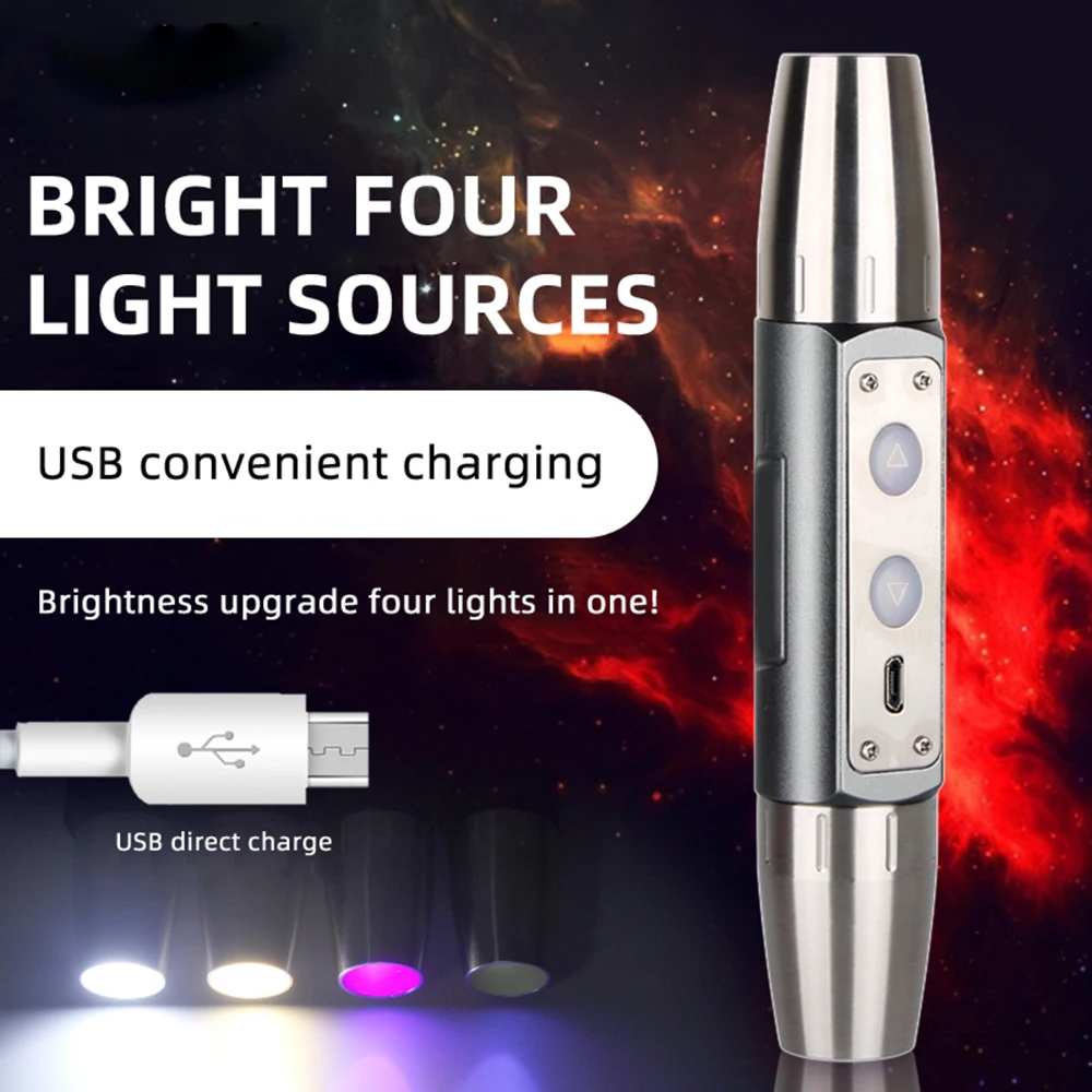 Four Light Source Strong Light Flashlight Identification with USB Charging - £22.27 GBP+