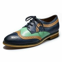 Multi Color Genuine Leather Handcrafted Oxford Rounded Toe Men Lace Up S... - £117.94 GBP+