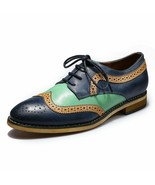 Multi Color Genuine Leather Handcrafted Oxford Rounded Toe Men Lace Up S... - $205.14 CAD+