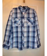 Burnside Mens Blue White Gray  Plaid Western Long Sleeve Shirt Button Do... - $21.26 CAD