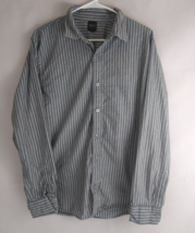 BKE Contour Men&#39;s Gray &amp; White Striped Dress Shirt Size Large 100% Cotton - £13.72 GBP