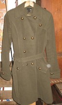 Womens 6 H&amp;M Olive Green Belted Peacoat Pea Coat Winter Jacket - £22.89 GBP