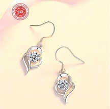 925 Sterling Silver beautiful heart earring with Cubic Zirconia DLES220C - £12.57 GBP