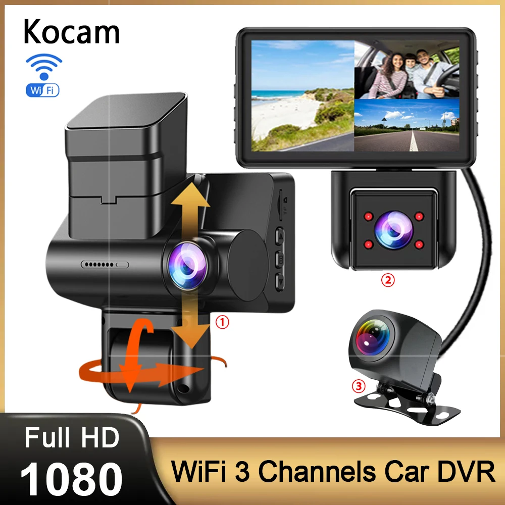3 Channel WiFi Car DVR HD 1080P 3-Lens Inside Vehicle Dash CamThree Way Camera - £81.51 GBP+
