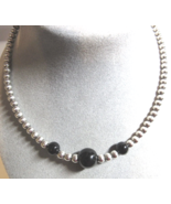 STERLING SILVER 20.5&quot; Bead Beaded Toggle Clasp Black Onyx Necklace 40.6 ... - £77.12 GBP