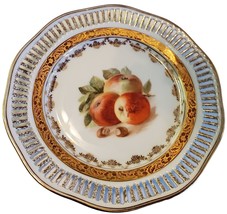 Reticulated Pierced Porcelain Dessert Plate Apples Gilt Trim Germany FREE SHIP - £14.85 GBP