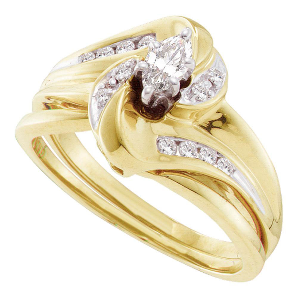 10k Yellow Gold Marquise Diamond Bridal Wedding Engagement Ring Set 1/4 Ctw