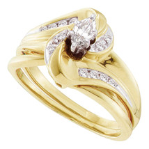10k Yellow Gold Marquise Diamond Bridal Wedding Engagement Ring Set 1/4 Ctw - £393.17 GBP
