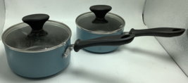 2 Vintage Farberware Nonstick Sauce Pan Pot With Lid Blue - £16.90 GBP