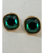 VINTAGE 1980s SWAROVSKI CLIP ON EARRINGS GREEN CRYSTAL &amp; GOLD TONE - $29.65