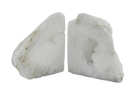 Scratch &amp; Dent Natural White Geode Polished Quartz Crystal Bookends 4-7 Pounds - £46.37 GBP