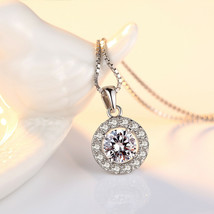 1.20Ct Sim Diamonds Halo Round Disc Drop Pendant Necklace Womens Wedding Jewelry - £65.69 GBP