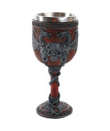 Occult Double Dragon + Skull Wine Goblet Ceremonial Chalice Gothic Fantasy - $17.44