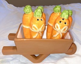 Carrot Salt and Pepper Shakers set porcelain in Wheelbarrow NEW - £8.87 GBP