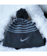 Nike Beanie Boy&#39;s Beanie Gray White Striped Logo One Size Youth  - $8.90