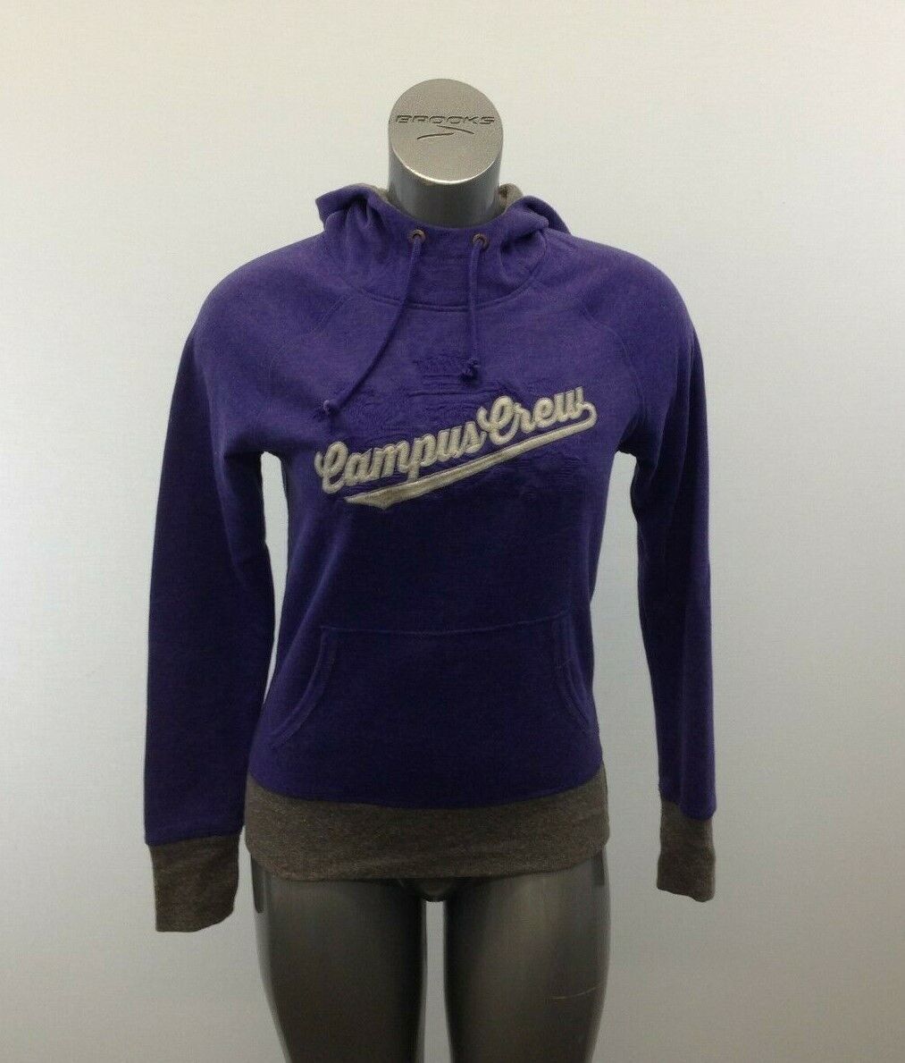 Campus Crew Hoodie Women&#39;s Small Purple Gray Long Sleeve Hooded Pullover  - $7.92